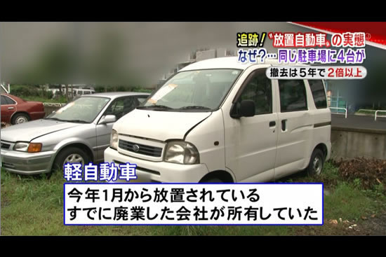 月極駐車場の放置された軽自動車
